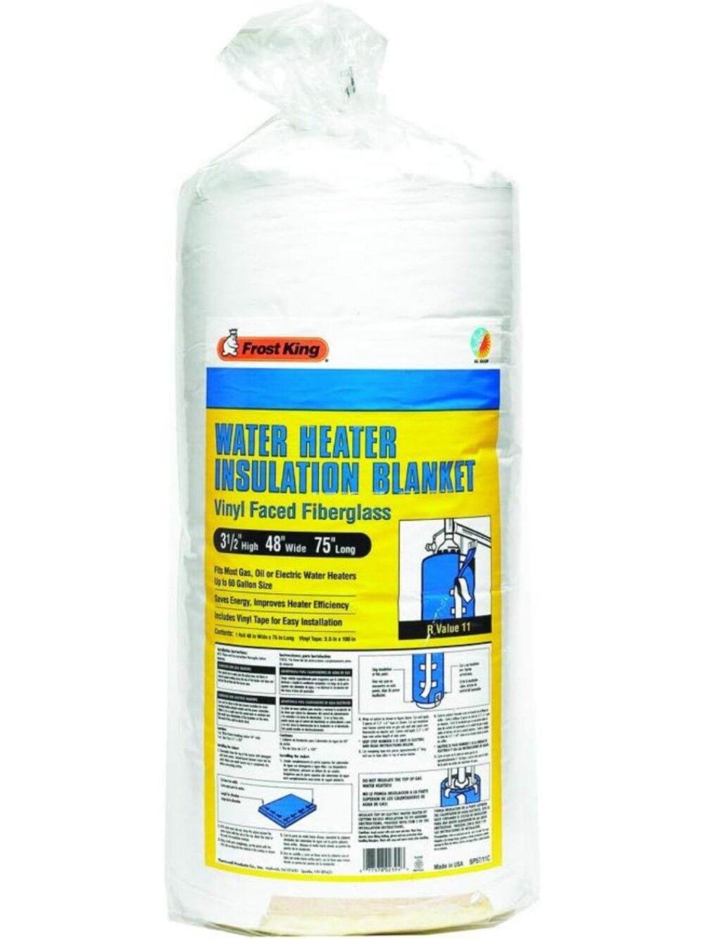 All Season Water Heater Insulation Blanket, 3” Thick x 48” x 75”, R10 Energy